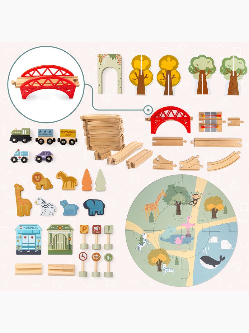 Circuit train bois enfant 106x55cm zoo safari puzzle rails figurine mamabrum N/A - Kiabi