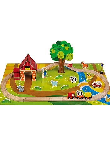 Circuit train en bois + 3 ans ferme avec animaux et accessoires jouet enfant