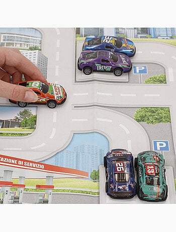 Circuit urbain avec véhicules à friction 1:87 et panneaux de signalisation speed & go