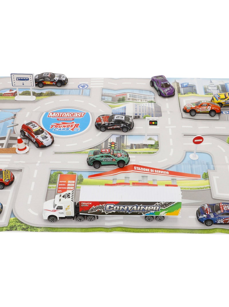 Circuit urbain avec véhicules à friction 1:87 et panneaux de signalisation speed & go N/A - Kiabi