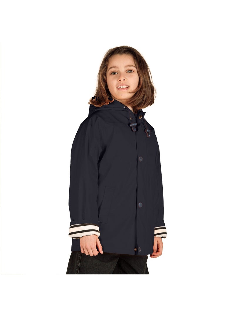 Ciré fille 'Breizh Océan' coupe droite, intérieur rayé Bleu marine - Kiabi
