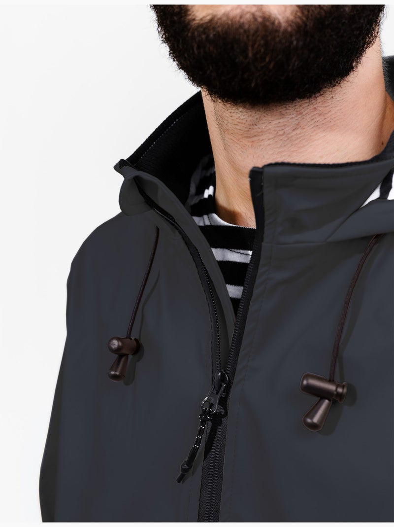 Ciré homme 'BREIZH OCEAN', Coutures et zip étanches, Doublure rayée de style marinière. Bleu marine - Kiabi