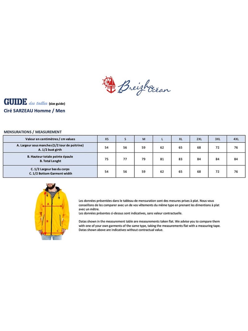 Ciré homme 'BREIZH OCEAN', Coutures et zip étanches, Doublure rayée de style marinière. Bleu marine - Kiabi