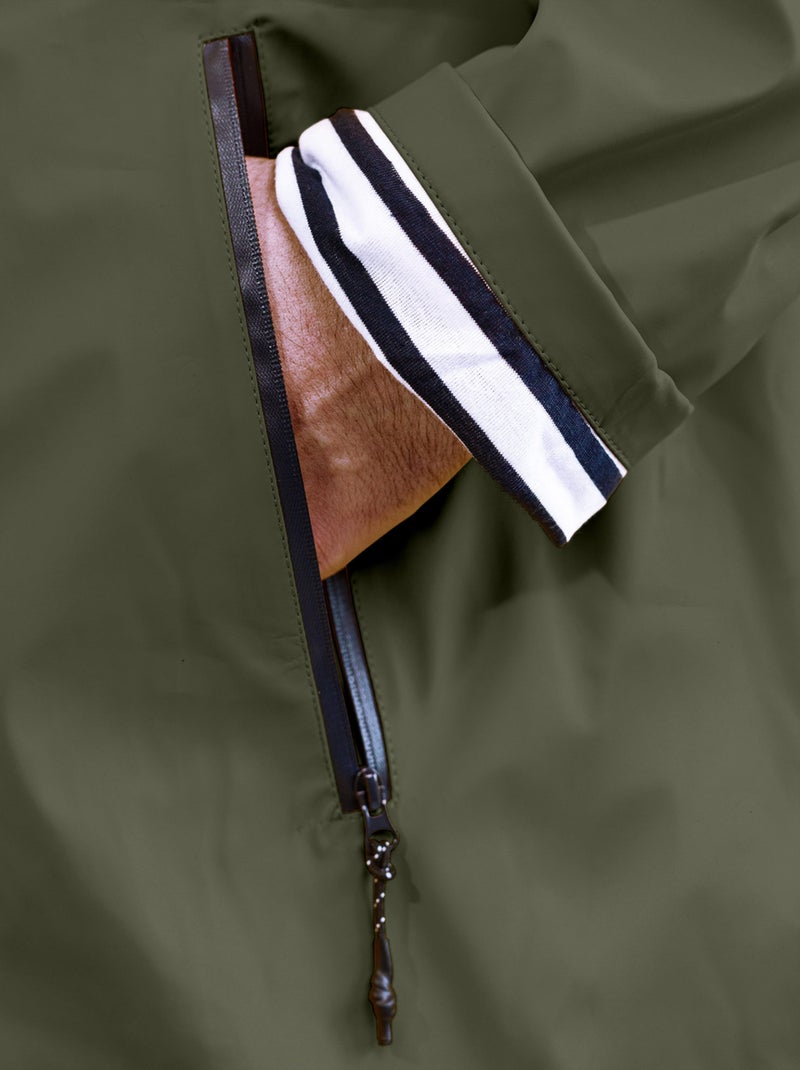 Ciré homme 'BREIZH OCEAN', Coutures et zip étanches, Doublure rayée de style marinière. Kaki - Kiabi