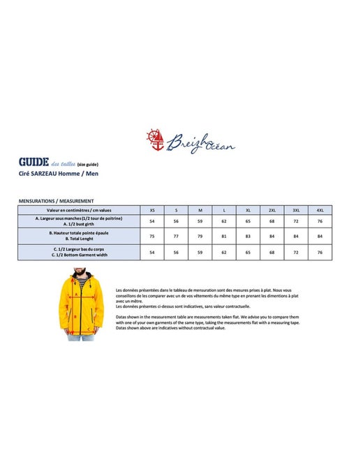 Ciré homme 'BREIZH OCEAN', Coutures et zip étanches, Doublure rayée de style marinière. - Kiabi