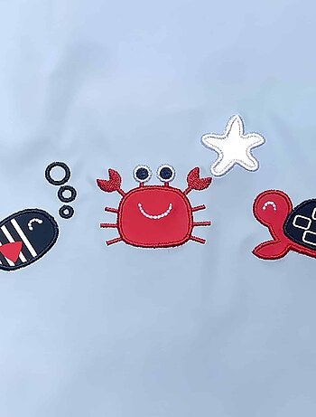 Ciré imperméable bébé avec Capuche 'Breizh Ocean', Poncho Intérieur rayé avec Broderie