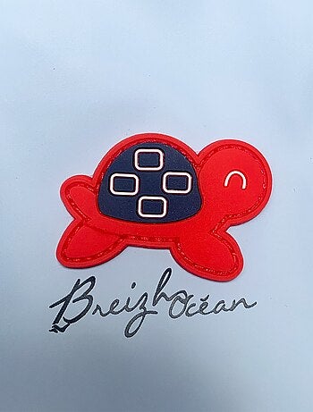 Ciré imperméable bébé avec Capuche 'Breizh Ocean', Poncho Intérieur rayé avec Broderie