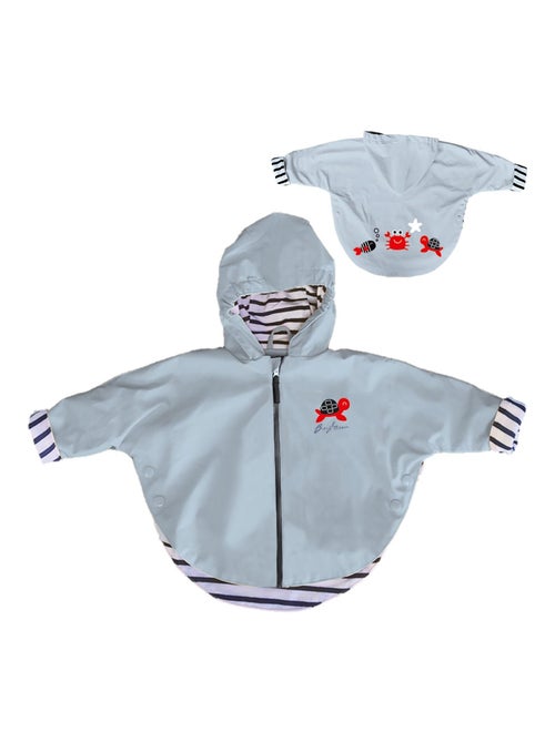 Ciré imperméable bébé avec Capuche 'Breizh Ocean', Poncho Intérieur rayé avec Broderie - Kiabi