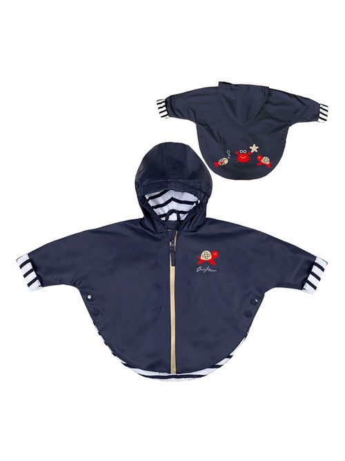 Ciré imperméable bébé avec Capuche 'Breizh Ocean', Poncho Intérieur rayé avec Broderie - Kiabi
