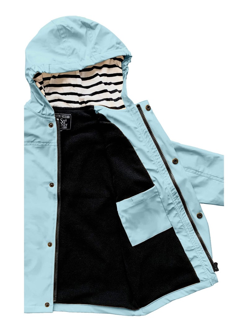 Ciré imperméable 'Breizh Océan' - Intérieur Polaire, Veste avec Capuche rayée Mixte, garçon ou Fille Bleu clair - Kiabi