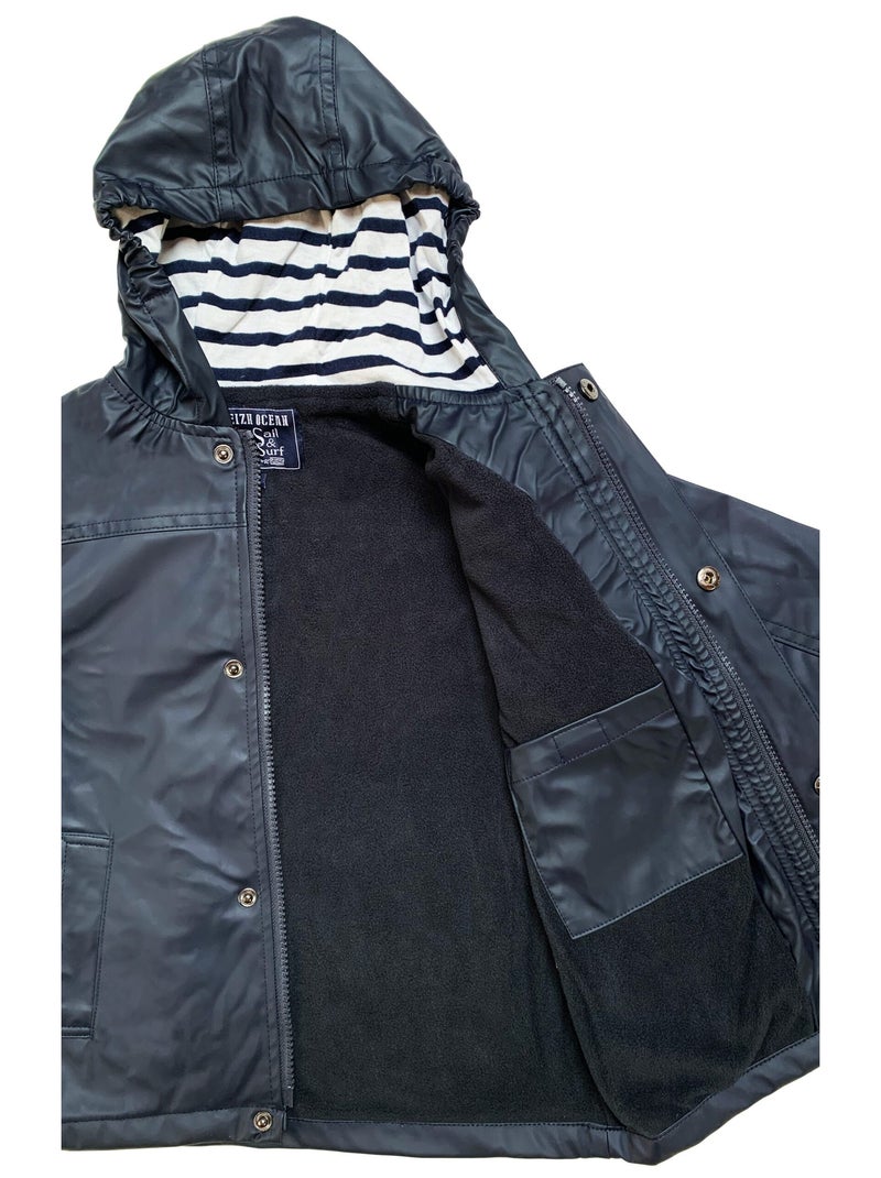 Ciré imperméable 'Breizh Océan' - Intérieur Polaire, Veste avec Capuche rayée Mixte, garçon ou Fille Bleu marine - Kiabi