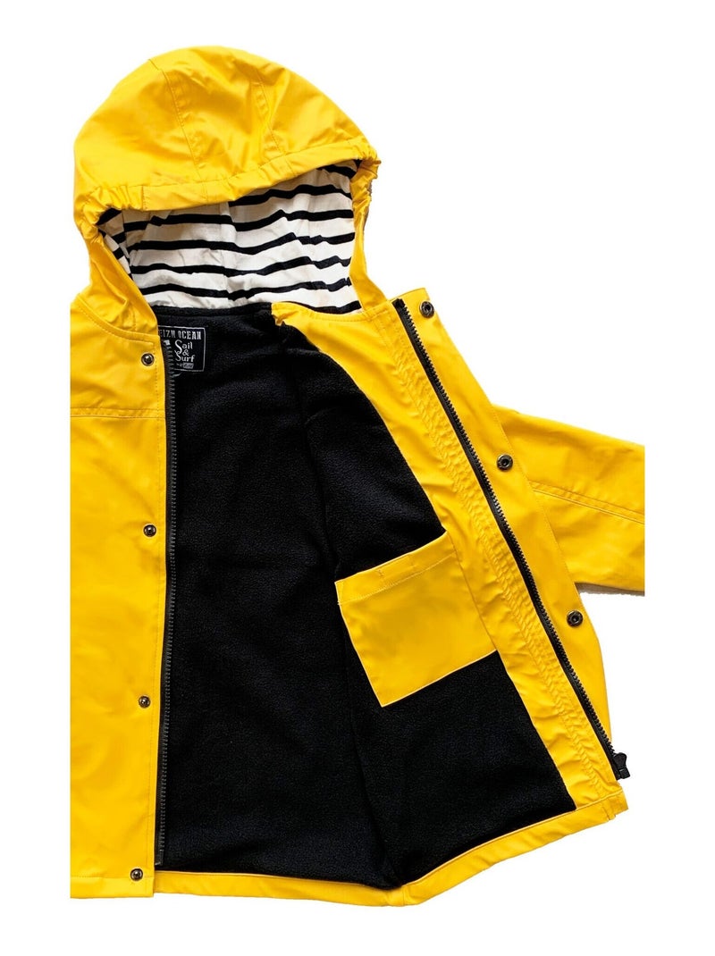 Ciré imperméable 'Breizh Océan' - Intérieur Polaire, Veste avec Capuche rayée Mixte, garçon ou Fille Jaune - Kiabi