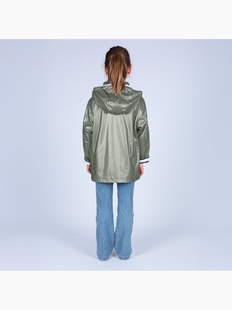Ciré imperméable enfant 'Breizh Océan', intérieur jersey rayé - Mixte, garçon ou fille Kaki Métal - Kiabi