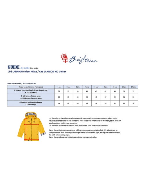 Ciré imperméable enfant 'Breizh Océan', intérieur jersey rayé - Mixte, garçon ou fille - Kiabi