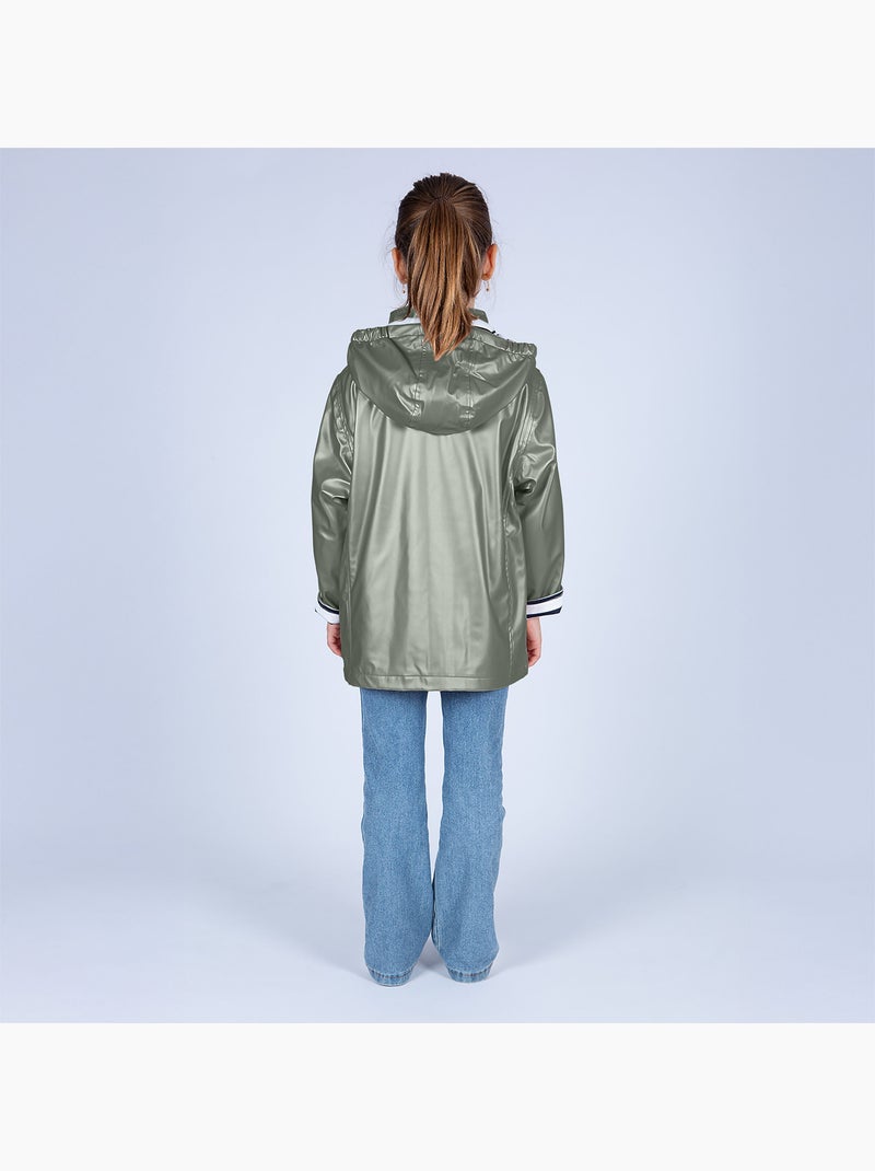 Ciré imperméable enfant 'Breizh Océan', intérieur jersey rayé - Veste Fille Kaki Métal - Kiabi
