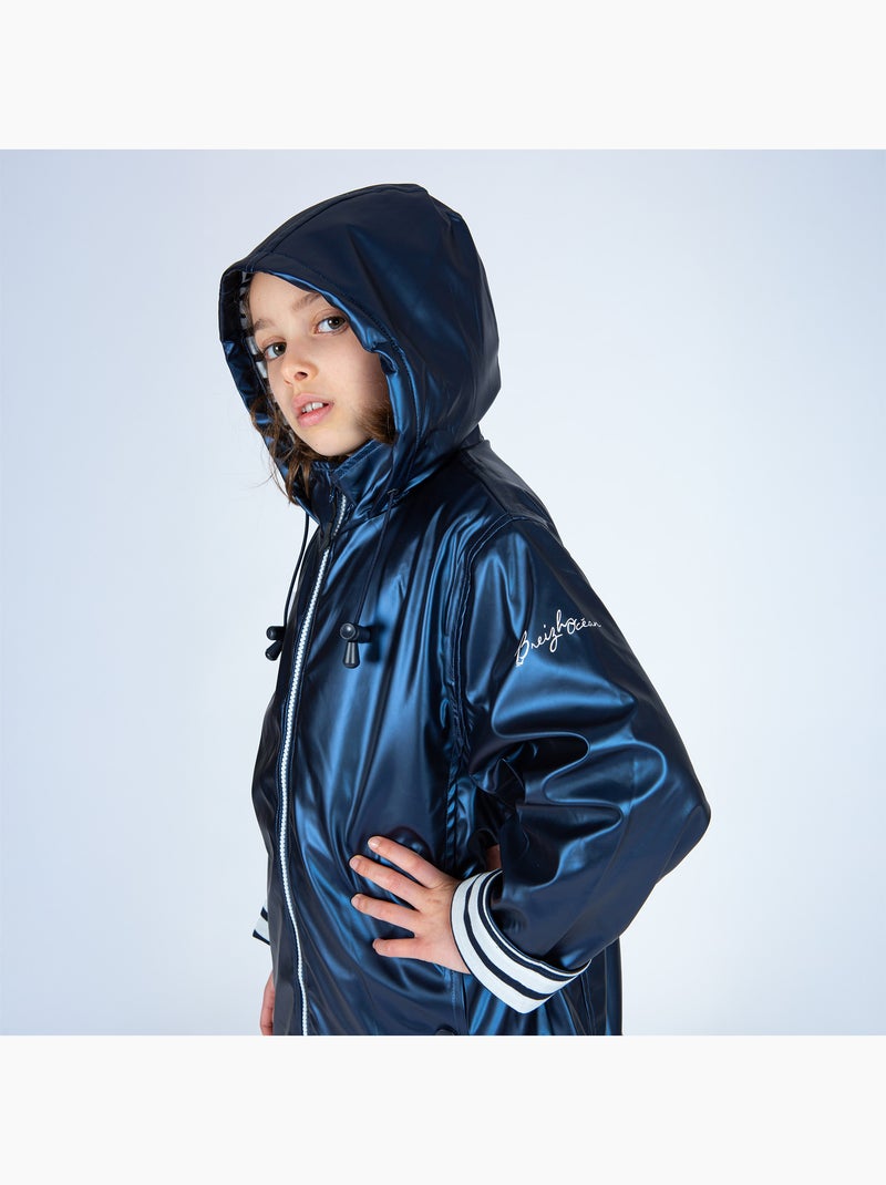Ciré imperméable enfant 'Breizh Océan', intérieur jersey rayé - Veste Fille Marine Métal - Kiabi