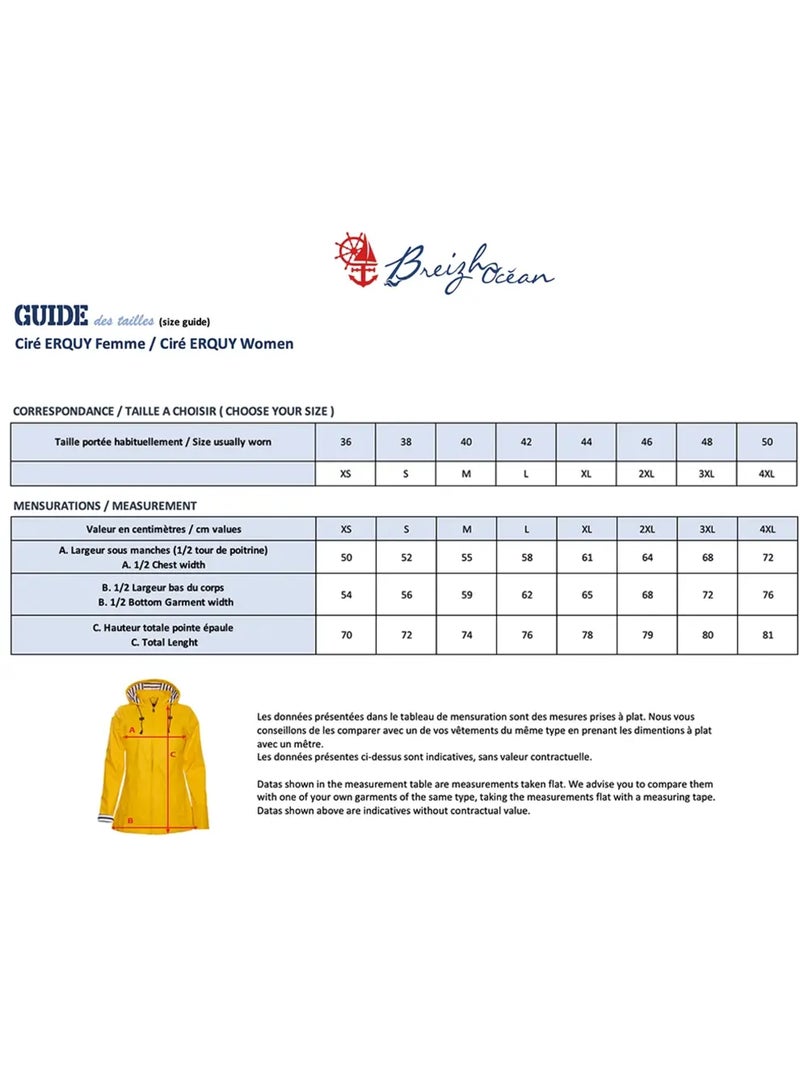 Ciré Imperméable Femme 'Breizh Océan' Coupe ajustée avec intérieur rayé Jaune - Kiabi