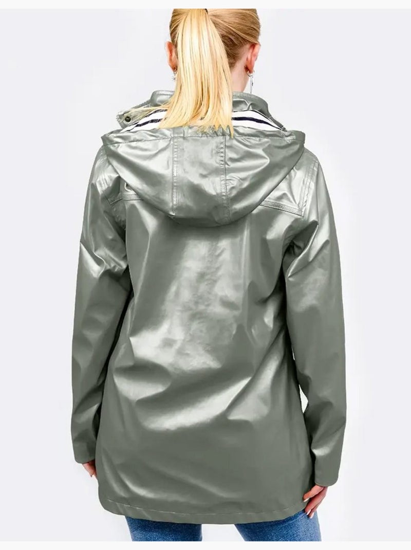 Ciré imperméable femme 'Breizh Océan' Vêtement de pluie à capuche, coutures thermosoudées Kaki Métal - Kiabi