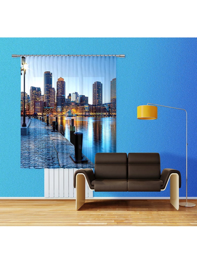 City, rideau imprimés fleuve et buildings illuminés 180x160 cm, 2 pièces Multicolore - Kiabi