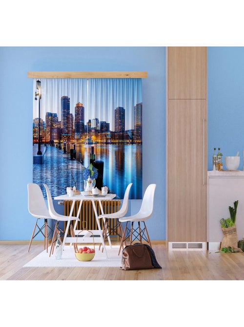 City, rideau imprimés fleuve et buildings illuminés 180x160 cm, 2 pièces - Kiabi