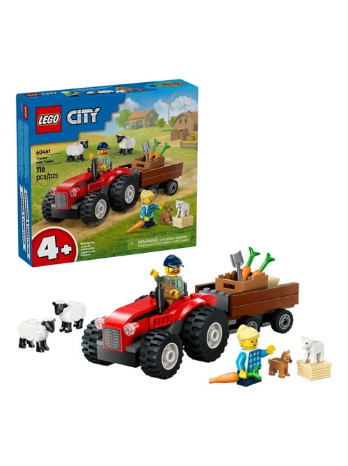 City Tracteur agricole rouge avec remorque et moutons - Kiabi