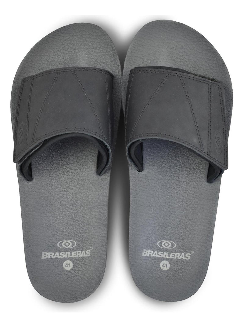 Claquettes de piscine  Brasileras pour hommes semelles en gomme Noir - Kiabi