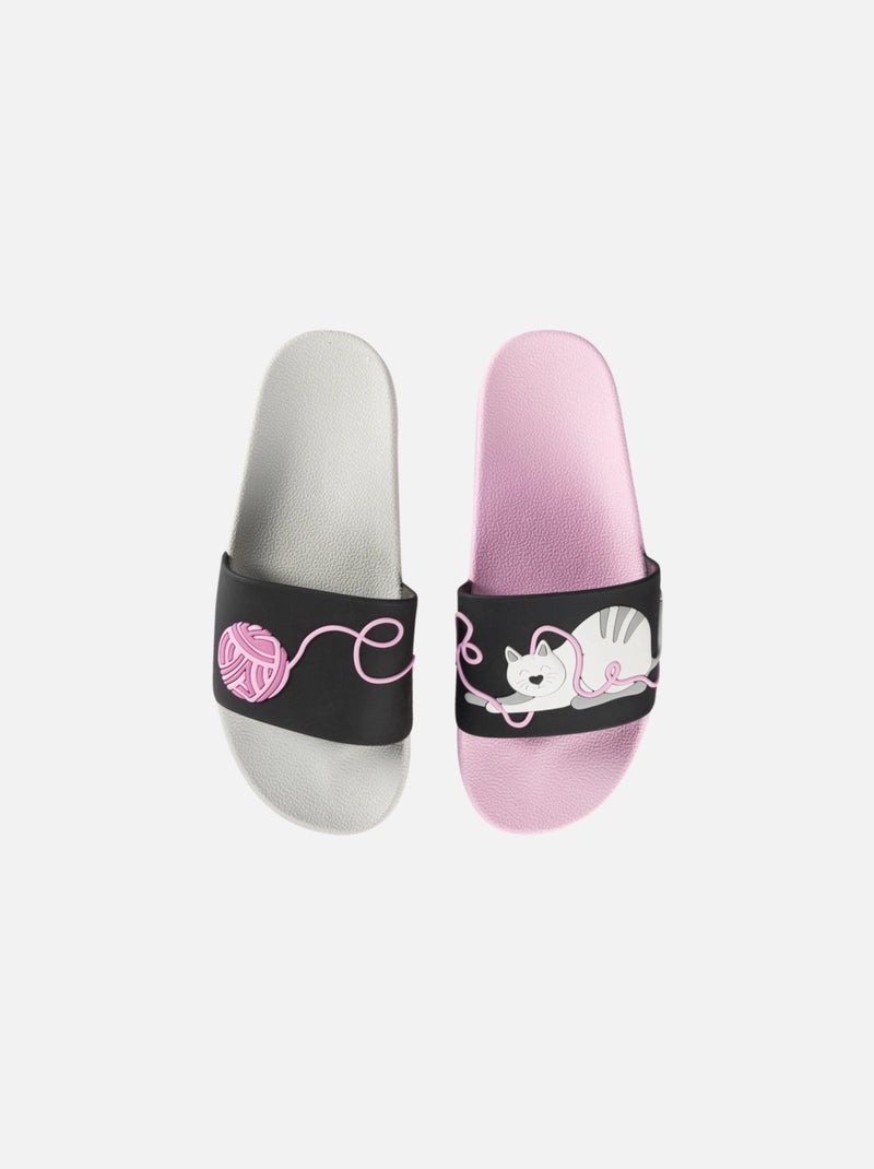 Claquettes Dedoles Chat et Pelote de Laine Blanc Rose Noir - Kiabi