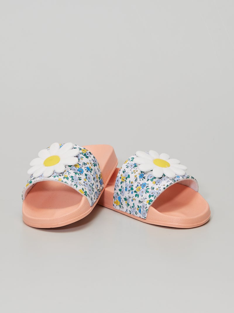 Claquettes 'fleurs' Blanc - Kiabi