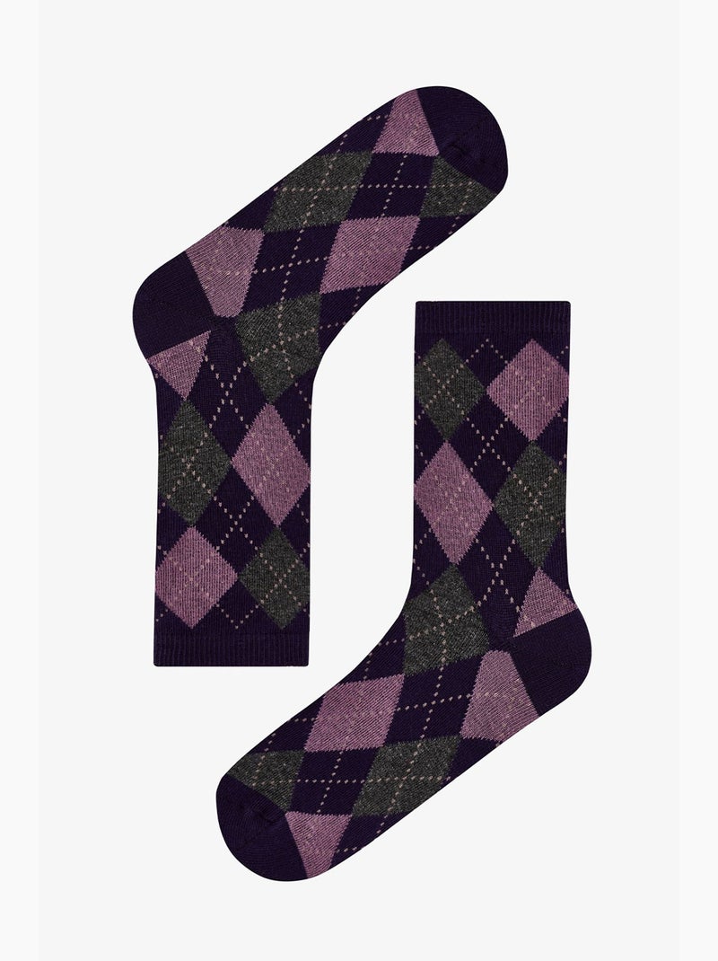 Classy diamond chaussettes mi-mollet à motif losanges, paire penti Gris Violet - Kiabi