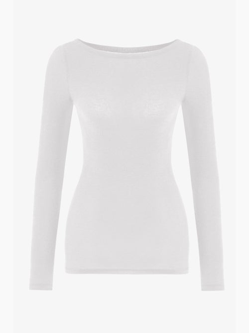 Clean blouse à col bateau et manches longues en cachemire penti - Kiabi Clean blouse à col bateau et manches longues en cachemire penti - Kiabi