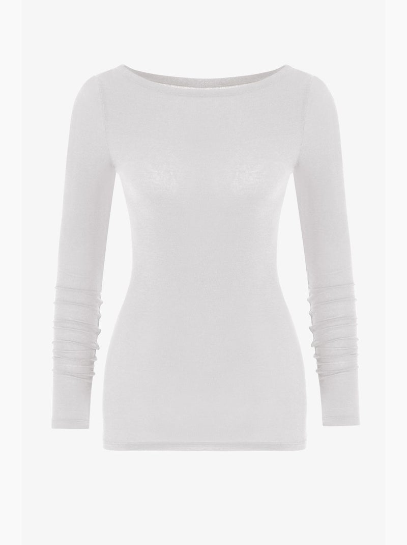 Clean blouse à col bateau et manches longues en cachemire penti Blanc - Kiabi