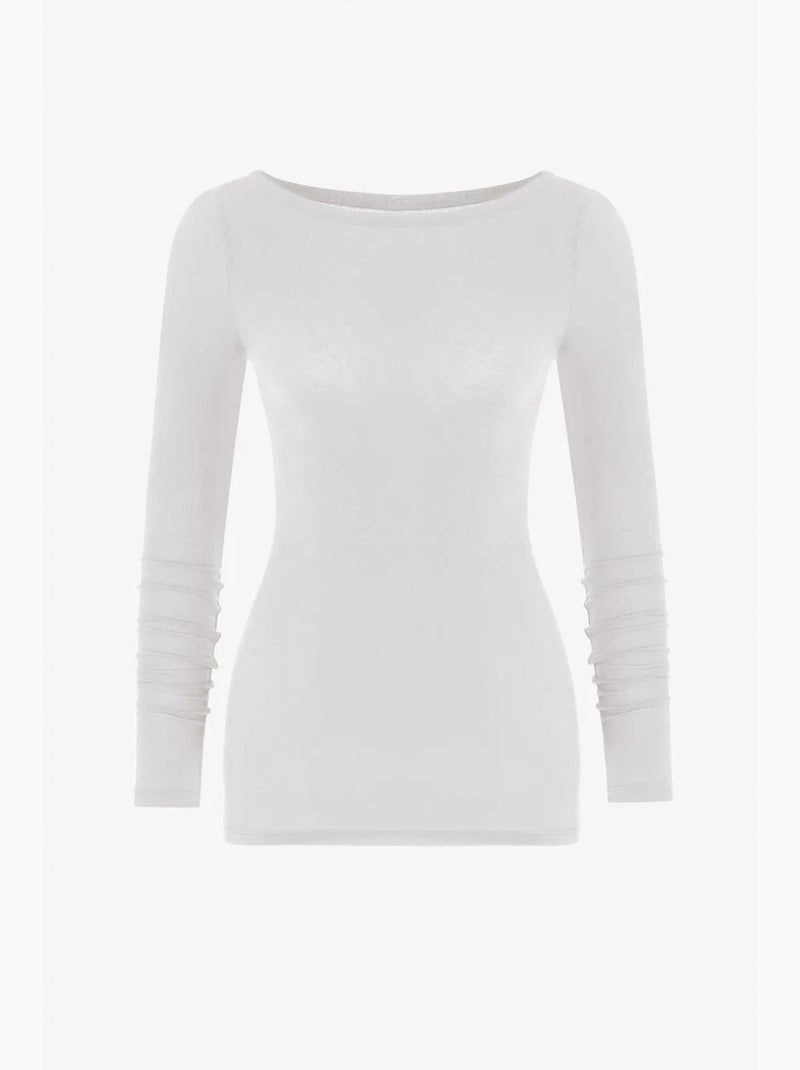 Clean blouse à col bateau et manches longues en cachemire penti Blanc - Kiabi