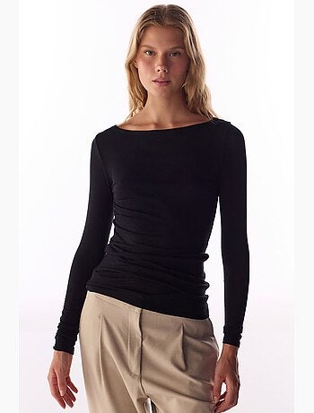 Clean blouse à col bateau et manches longues en cachemire penti