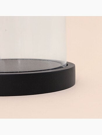 Cloche bougie en verre et bois 17x14cm