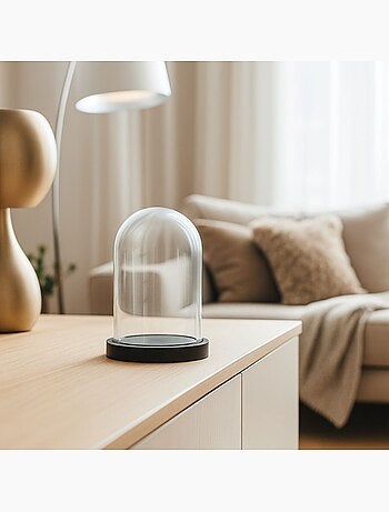 Cloche bougie en verre et bois 17x14cm