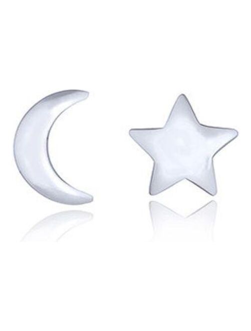 Clou d'oreille en argent forme lune et étoile, Bijoucolor - Kiabi