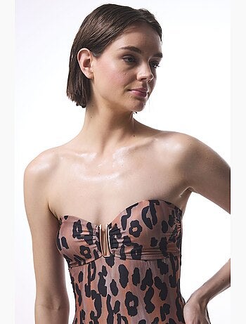 Clove maillot de bain sans bretelles à imprimé léopard et boucle penti