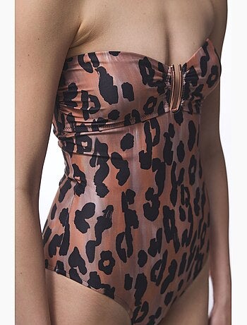 Clove maillot de bain sans bretelles à imprimé léopard et boucle penti
