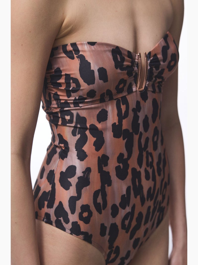 Clove maillot de bain sans bretelles à imprimé léopard et boucle penti Marron - Kiabi