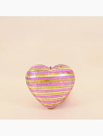 Coeur à facettes rayé bicolore 22x23cm