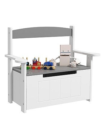 Coffre à jouets banc 2 en 1 - 68,5L x 34l x 58H cm MDF gris blanc