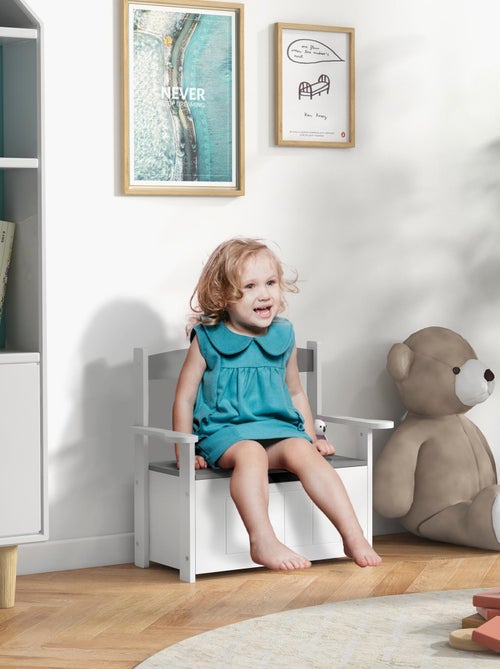Coffre à jouets banc 2 en 1 - 68,5L x 34l x 58H cm MDF gris blanc - Kiabi