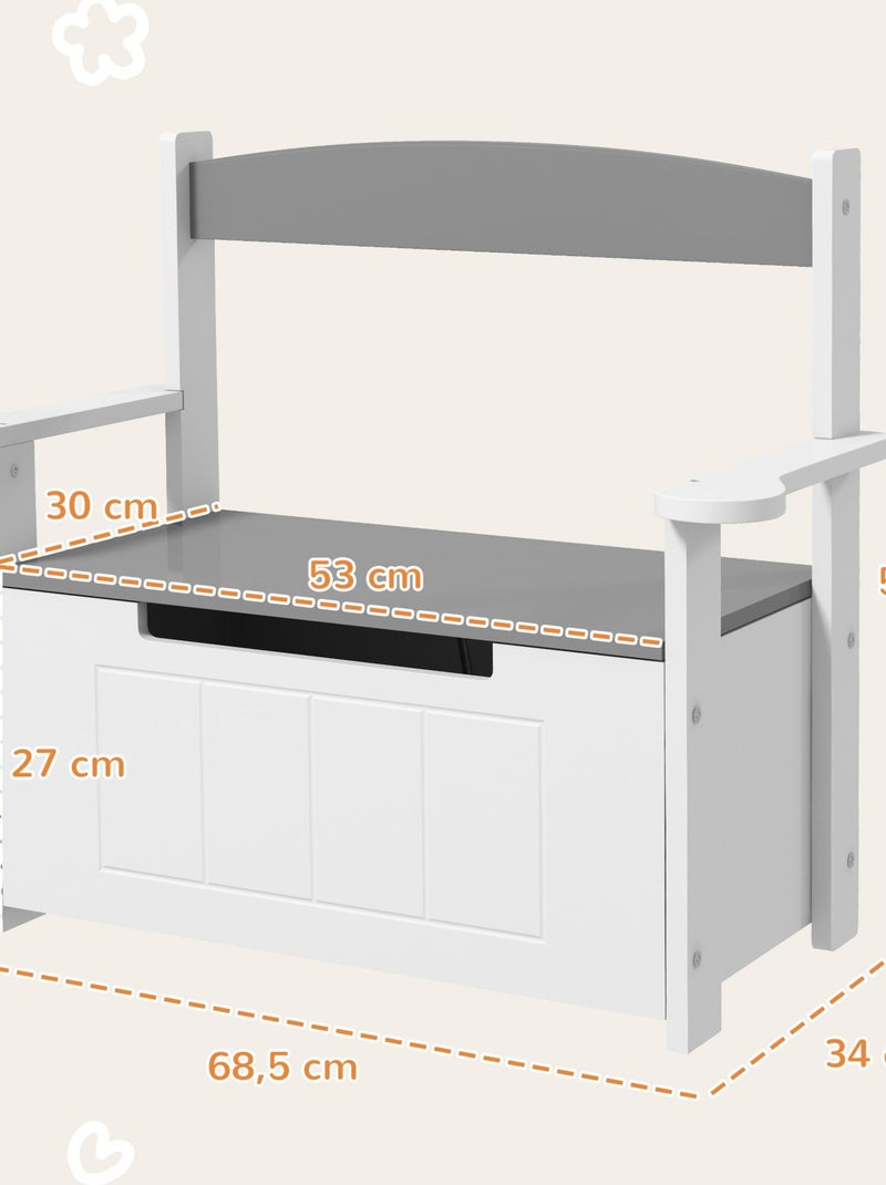 Coffre à jouets banc 2 en 1 - 68,5L x 34l x 58H cm MDF gris blanc Gris - Kiabi