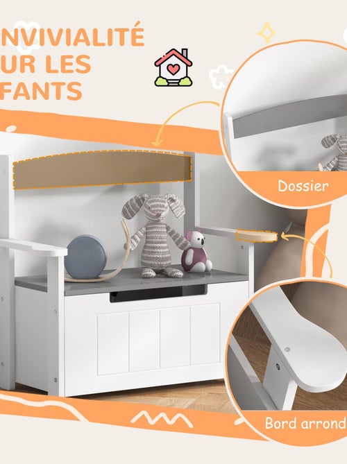 Coffre à jouets banc 2 en 1 - 68,5L x 34l x 58H cm MDF gris blanc - Kiabi