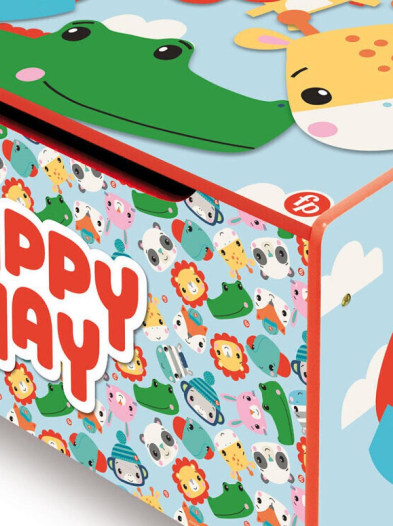 Coffre à Jouets en Bois Animaux - Happy Day Bleu - Kiabi
