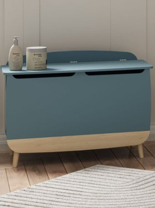 Coffre à jouets en bois bicolore bleu