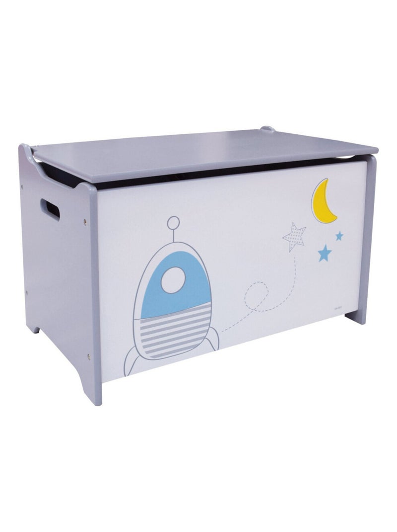 Coffre à jouets en bois Thème Espace et fusées Bleu - Kiabi
