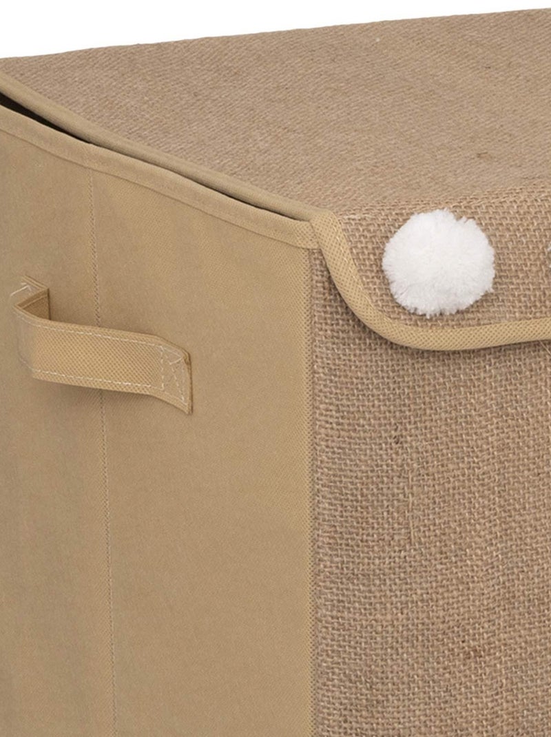 Coffre à jouets en intissé et pompons Marron clair - Kiabi