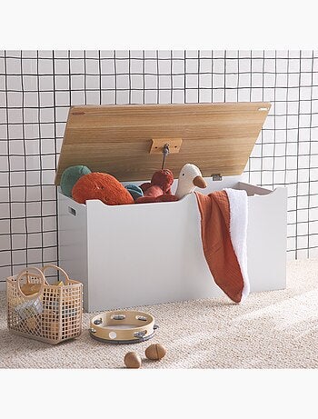 Coffre à jouets enfant couvercle rabattable poignées latérales Tobias