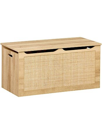 Coffre à jouets enfant décor bois et cannage bohème